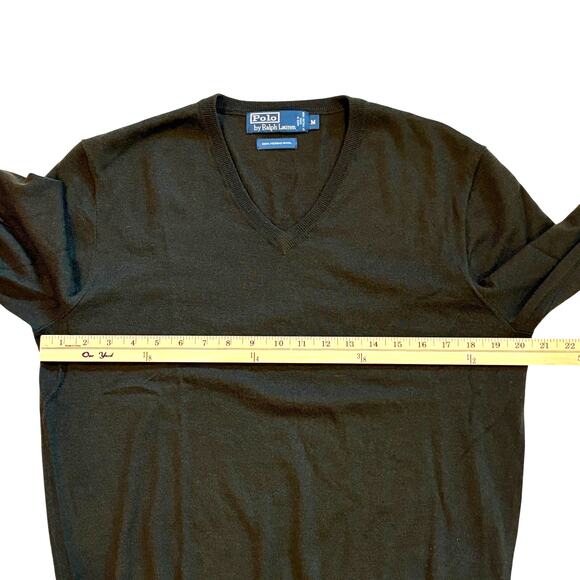 Vtg Polo Ralph Lauren Sweater Men Med Dark Green V Neck Merino Wool Long Sleeve - Picture 7 of 8